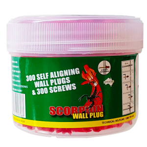 300 pieces Scorpion Self-Aligning Wall Plugs and 300 pieces Fine Thread bugle head 7g-15x50mm Screws per container